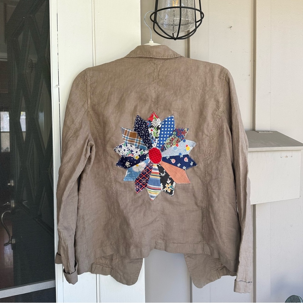 Upcycled Linen Jacket With Patchwork Star - image 1
